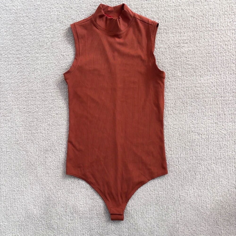 SPANX Suit Yourself Ribbed Mock Neck Sleeveless Bodysuit Sz Small Slim Stretch